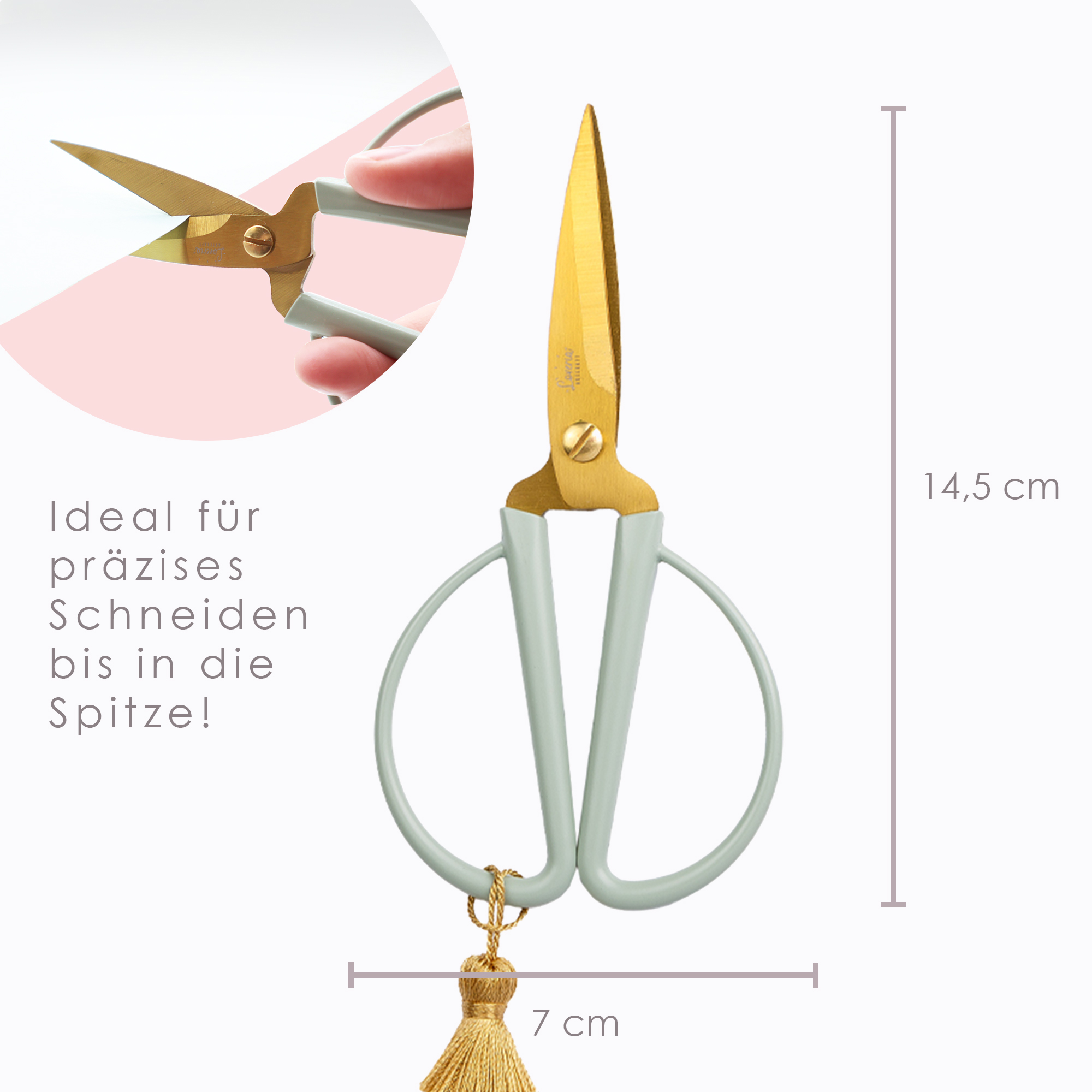 "Retro look" craft scissors, sage-gold, 14.5 cm - Image 3